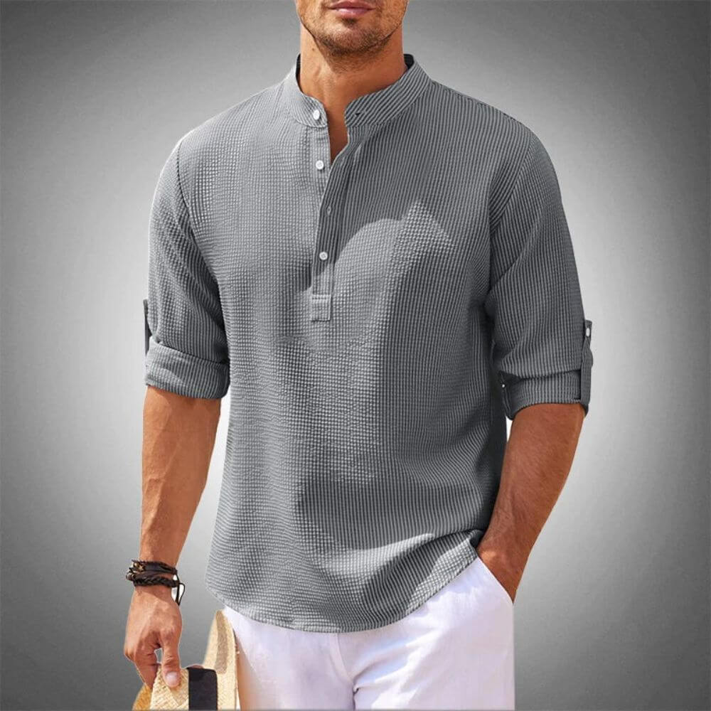 Men's Casual Long Sleeve Henley Shirt for Everyday Wear – Relaxed Fit Style