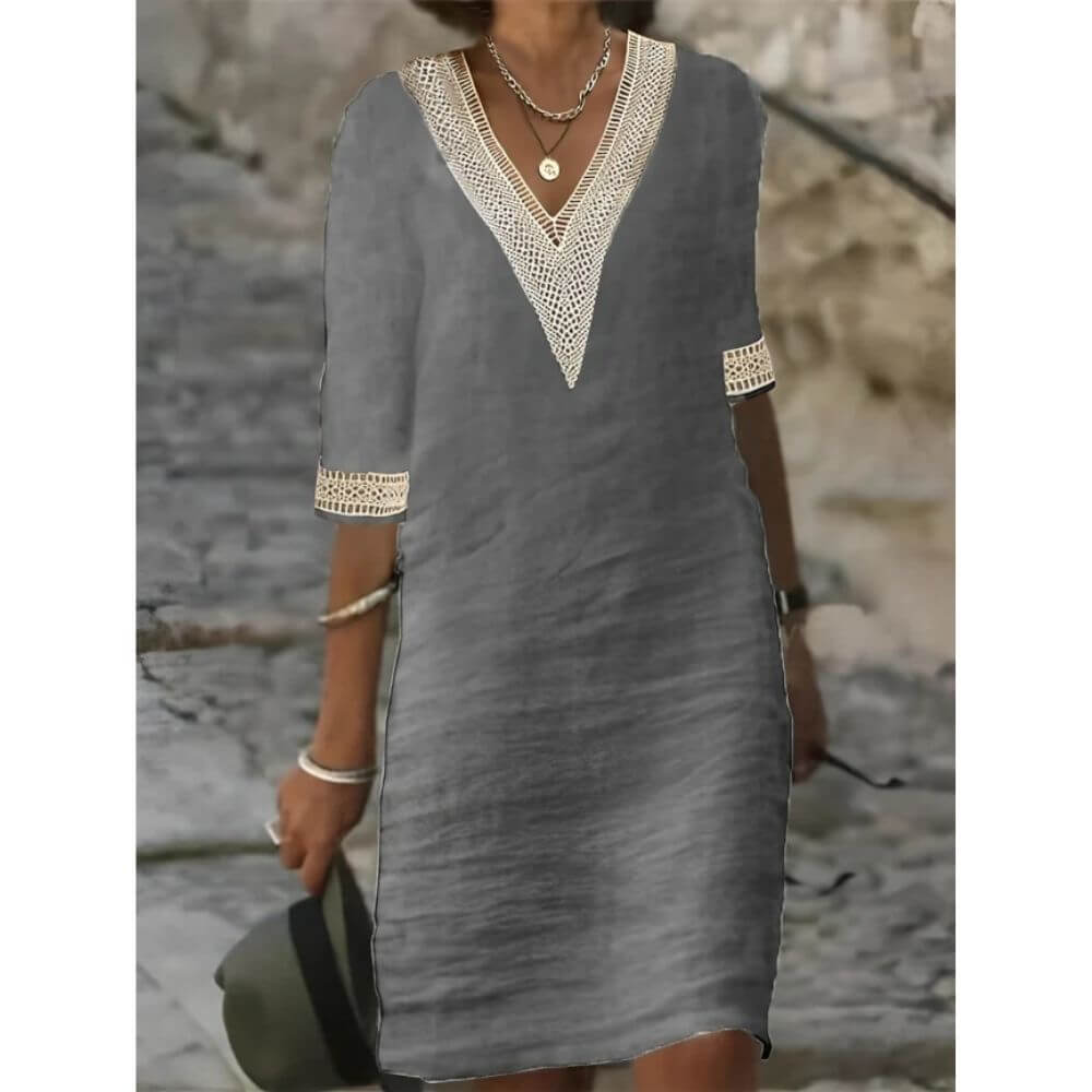 V-Neck Tunic Dress – Casual Loose Fit Summer Style for Women
