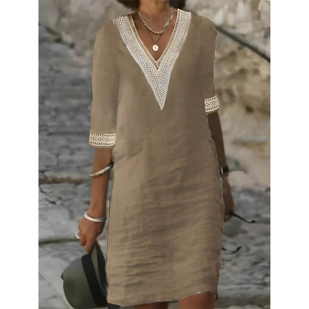 V-Neck Tunic Dress – Casual Loose Fit Summer Style for Women