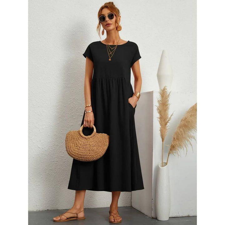 Casual Short-Sleeve Midi Dress for Women – Everyday Fit & Flattering Look