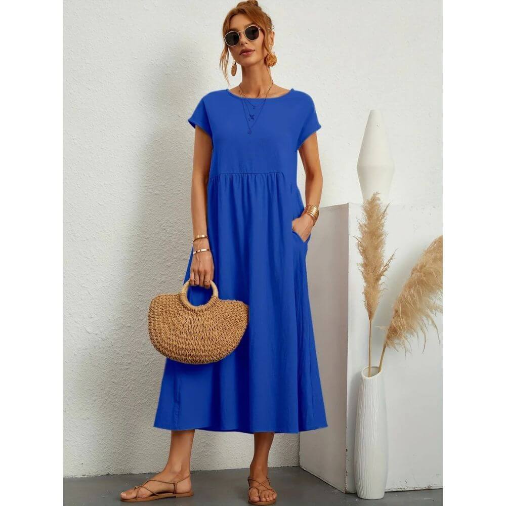 Casual Short-Sleeve Midi Dress for Women – Everyday Fit & Flattering Look