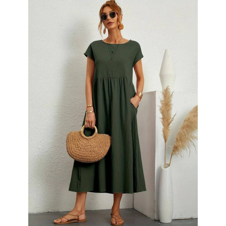 Casual Short-Sleeve Midi Dress for Women – Everyday Fit & Flattering Look
