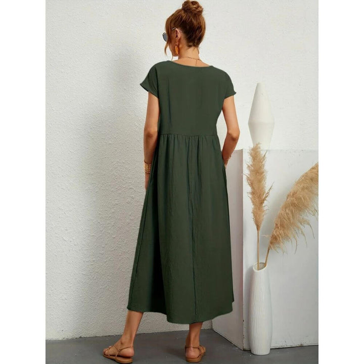 Casual Short-Sleeve Midi Dress for Women – Everyday Fit & Flattering Look