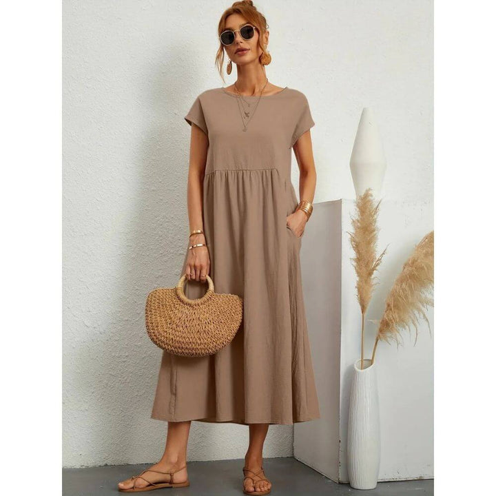 Casual Short-Sleeve Midi Dress for Women – Everyday Fit & Flattering Look