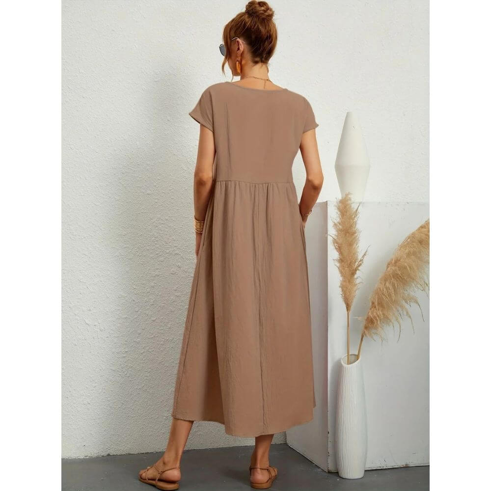 Casual Short-Sleeve Midi Dress for Women – Everyday Fit & Flattering Look