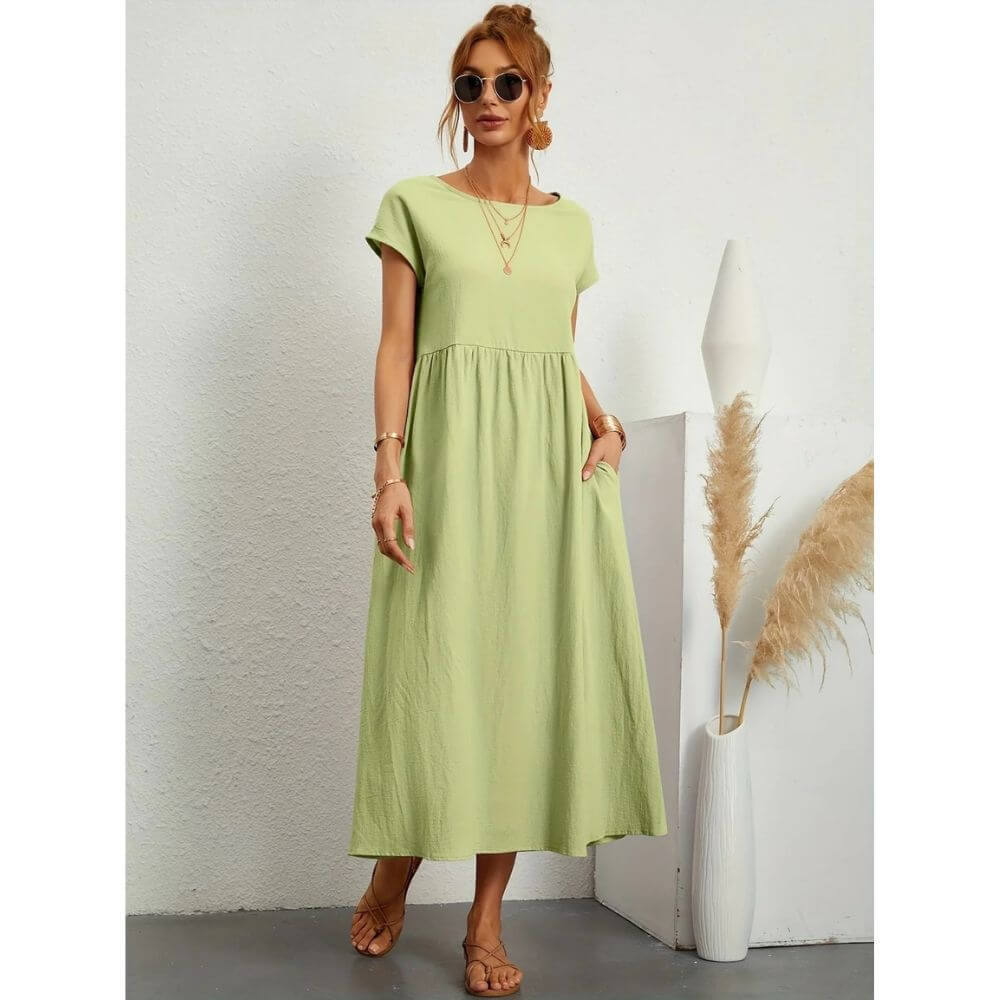 Casual Short-Sleeve Midi Dress for Women – Everyday Fit & Flattering Look