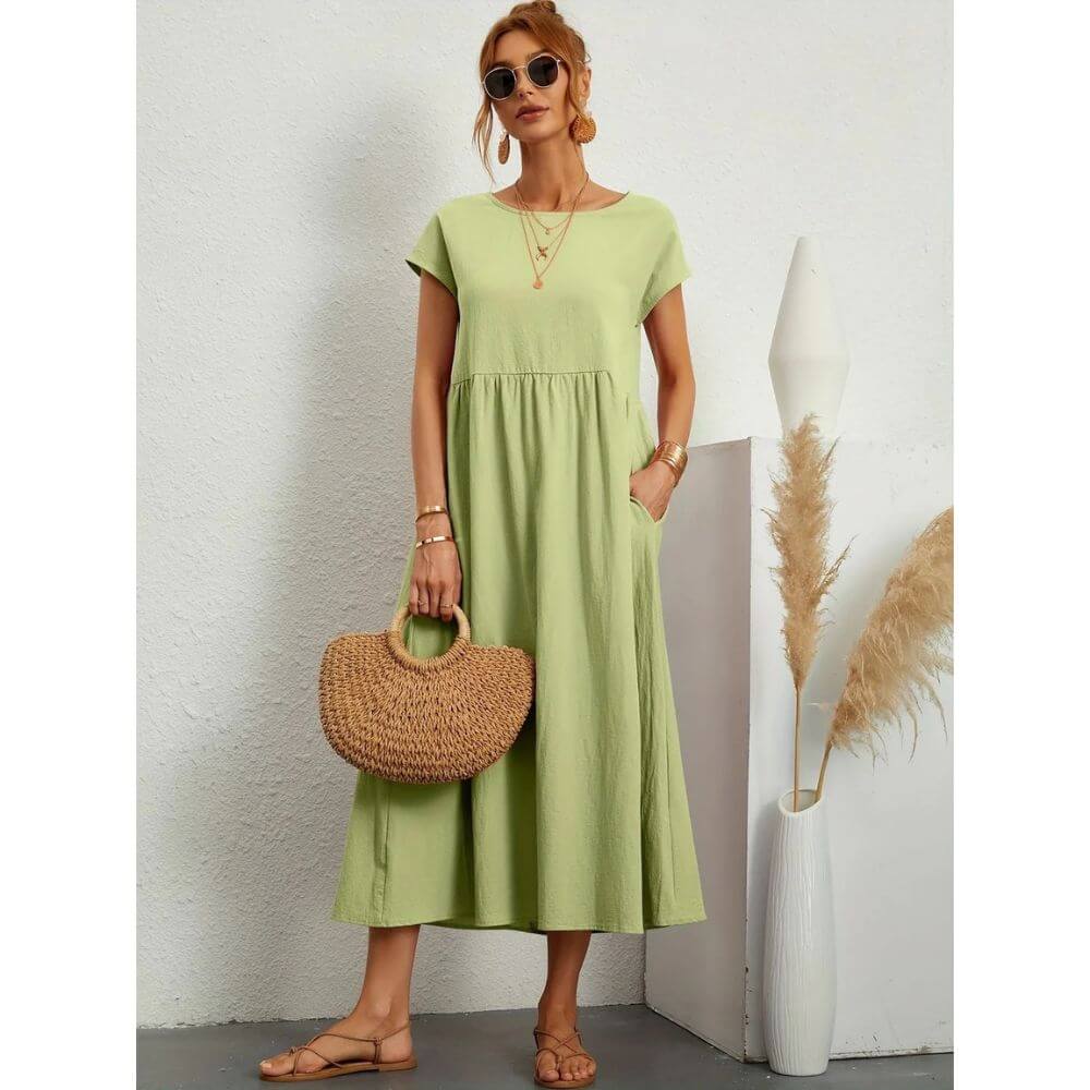 Casual Short-Sleeve Midi Dress for Women – Everyday Fit & Flattering Look