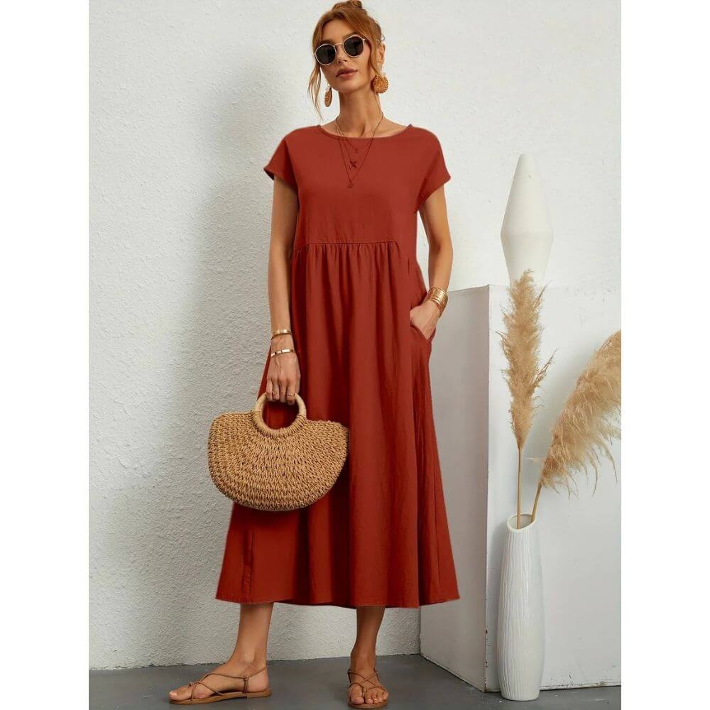 Casual Short-Sleeve Midi Dress for Women – Everyday Fit & Flattering Look