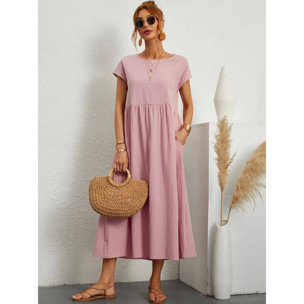 Casual Short-Sleeve Midi Dress for Women – Everyday Fit & Flattering Look