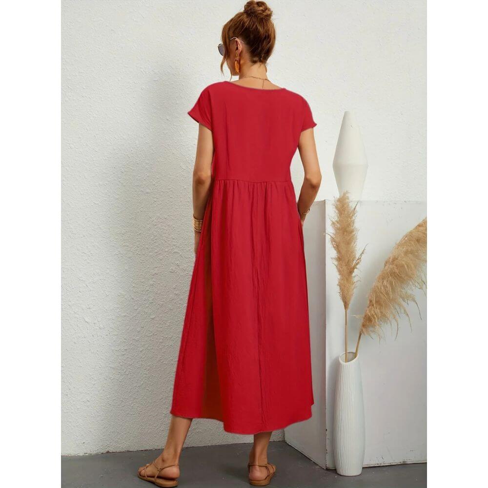 Casual Short-Sleeve Midi Dress for Women – Everyday Fit & Flattering Look