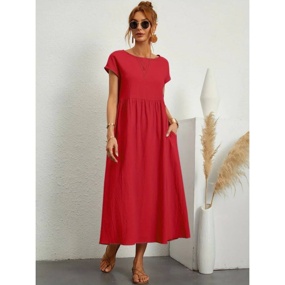 Casual Short-Sleeve Midi Dress for Women – Everyday Fit & Flattering Look