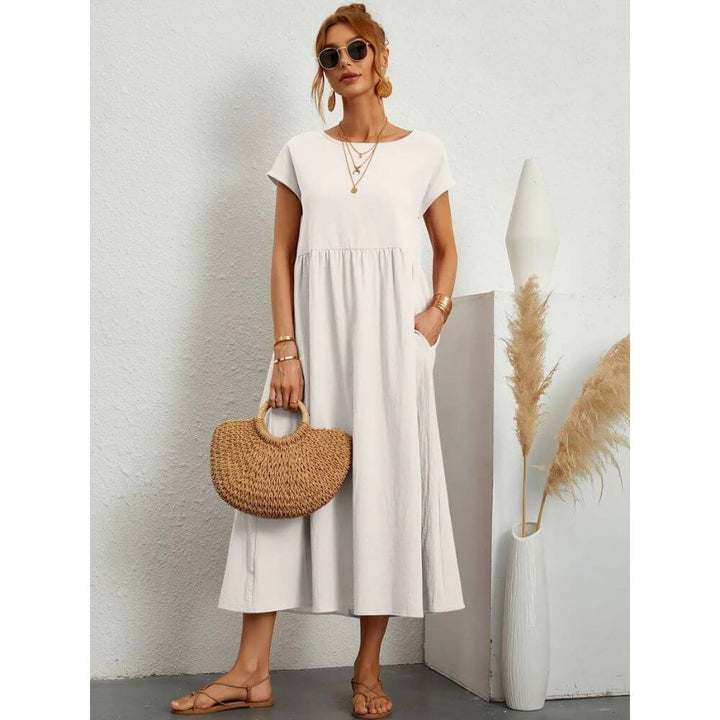 Casual Short-Sleeve Midi Dress for Women – Everyday Fit & Flattering Look