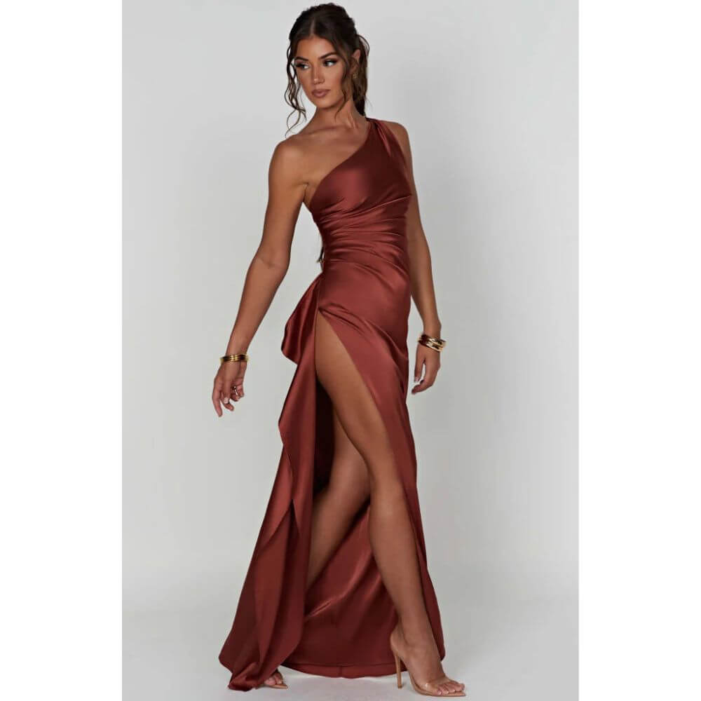 Elegant One-Shoulder Evening Dress for Women – Formal Maxi Gown