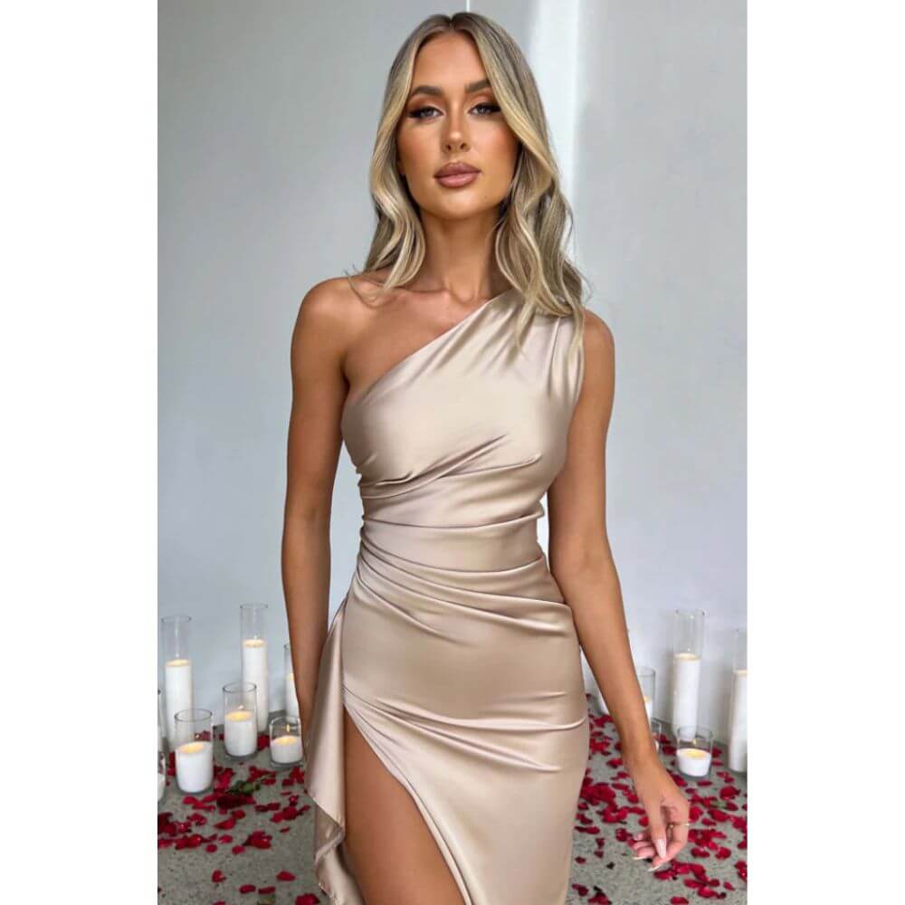 Elegant One-Shoulder Evening Dress for Women – Formal Maxi Gown