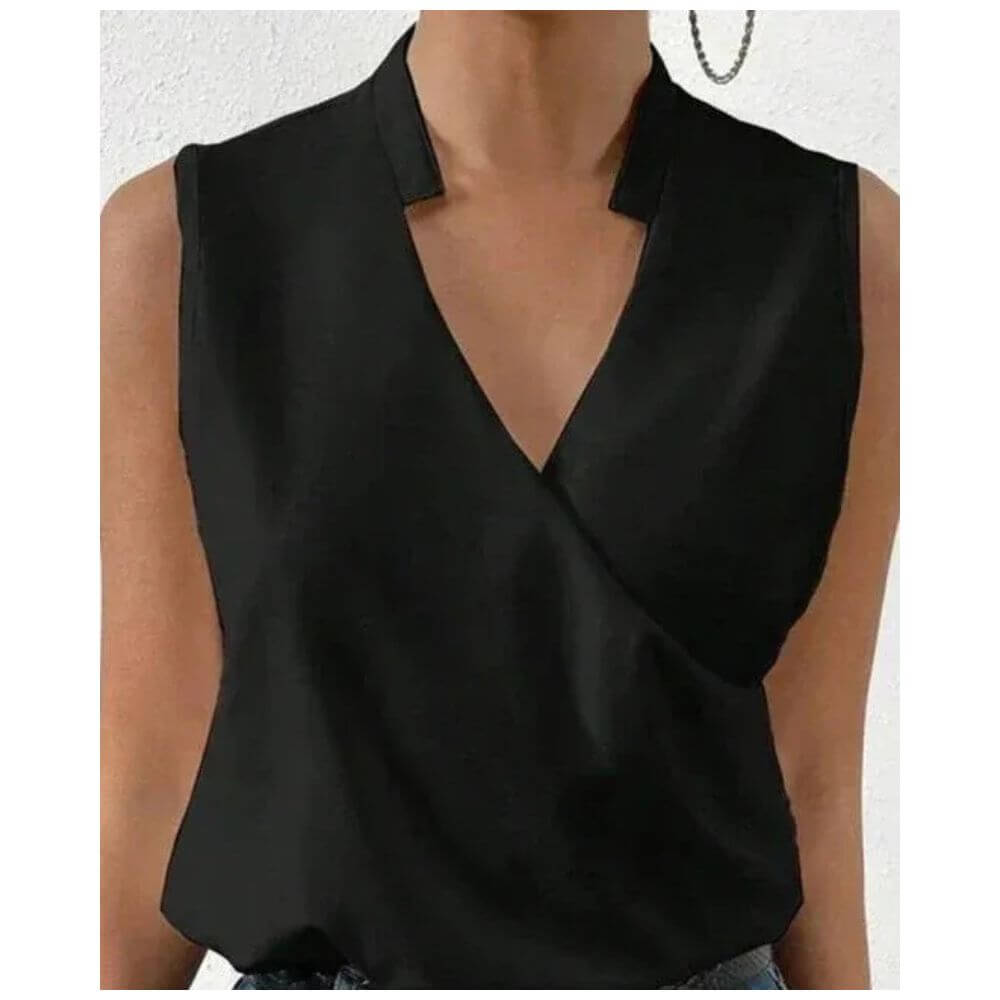 Sleeveless Wrap V-Neck Blouse – Elegant Summer Top for Women