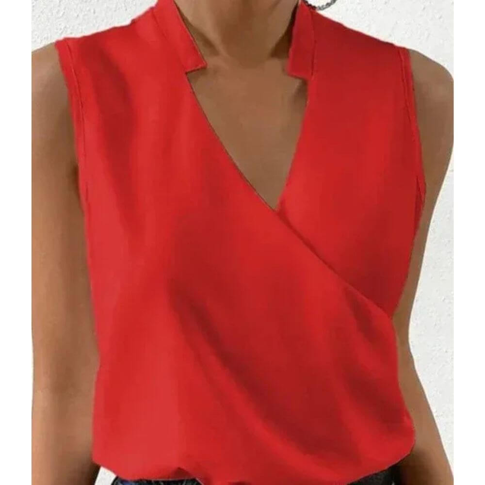 Sleeveless Wrap V-Neck Blouse – Elegant Summer Top for Women