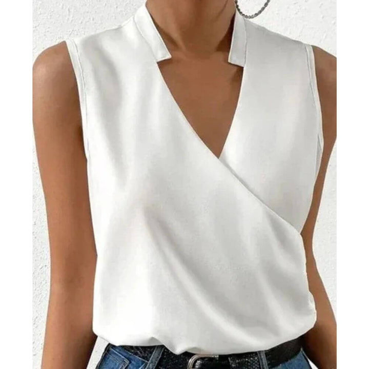 Sleeveless Wrap V-Neck Blouse – Elegant Summer Top for Women