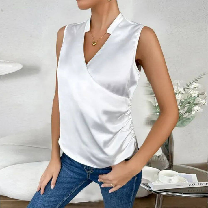 Sleeveless Wrap V-Neck Blouse – Elegant Summer Top for Women