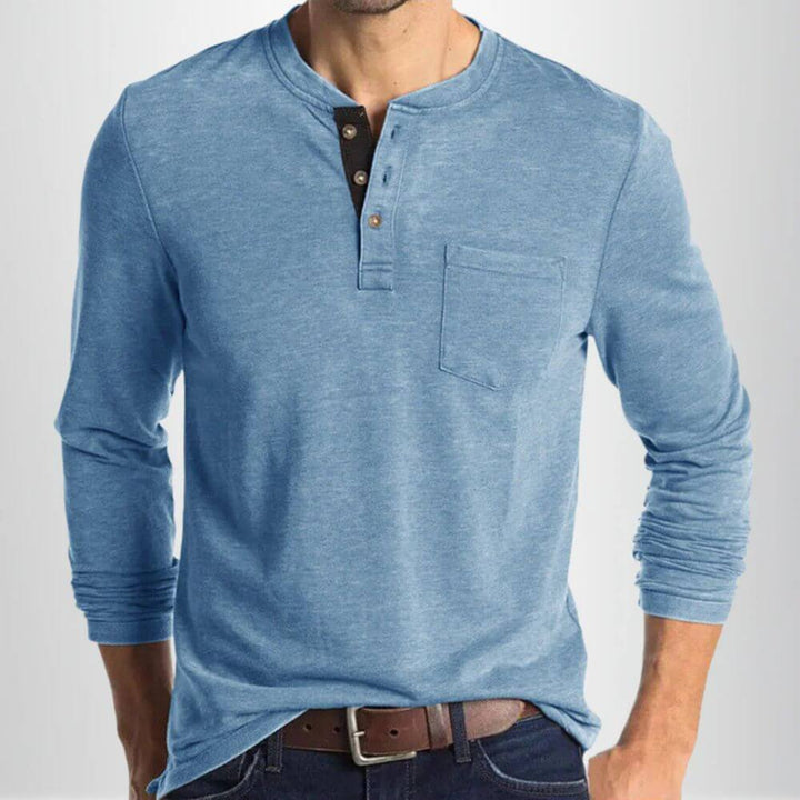 Men's Long Sleeve Henley Shirt – Casual Crew Neck with Button Placket