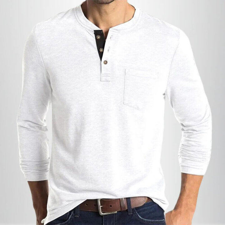 Men's Long Sleeve Henley Shirt – Casual Crew Neck with Button Placket