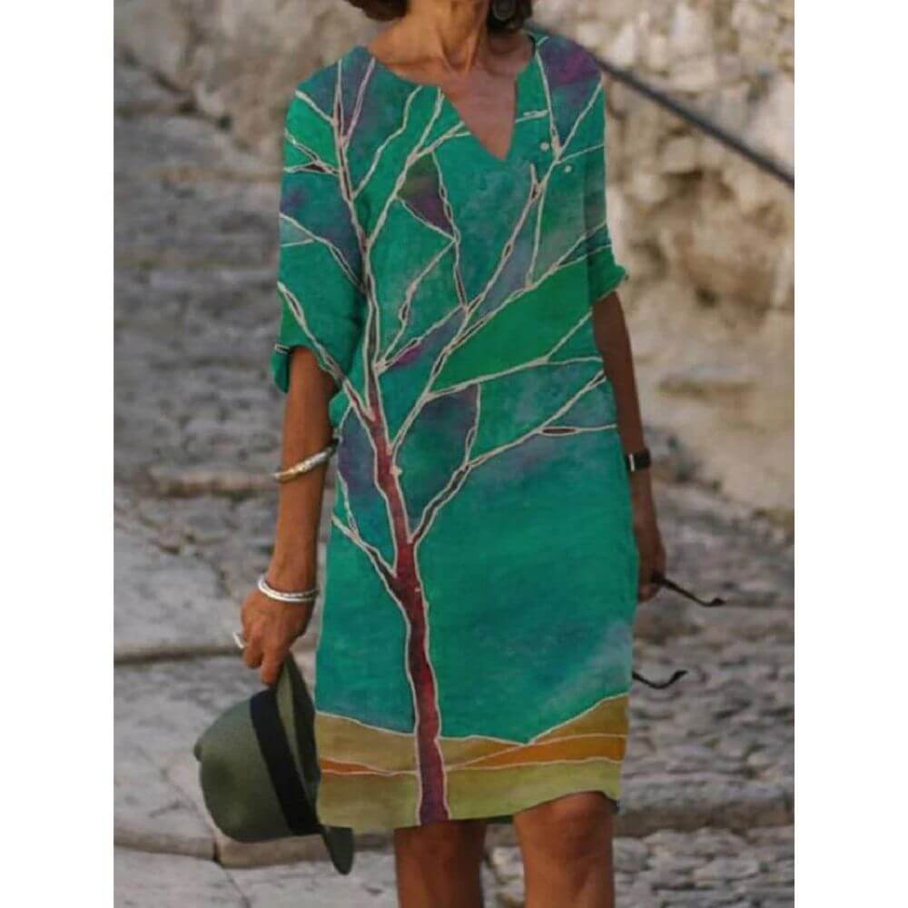 Casual V-Neck Shift Dress for Women – Relaxed Fit Summer Style