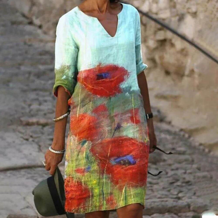 Casual V-Neck Shift Dress for Women – Relaxed Fit Summer Style