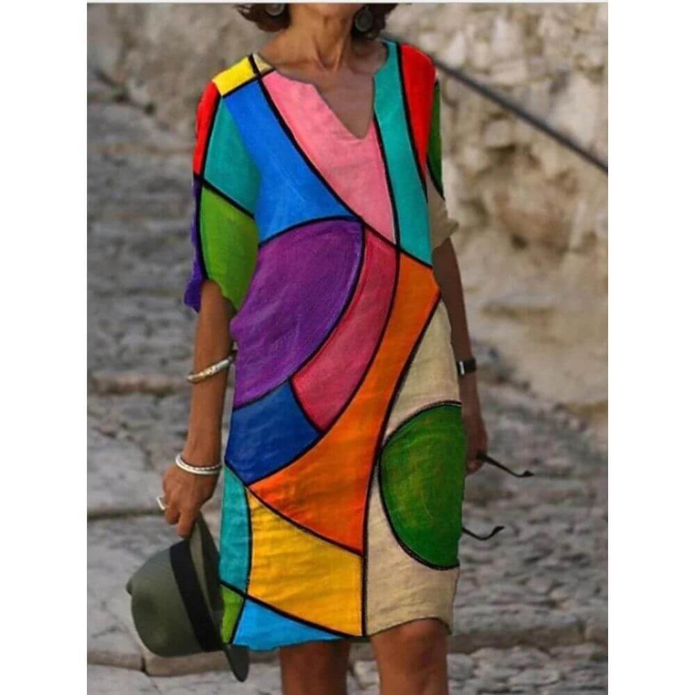 Casual V-Neck Shift Dress for Women – Relaxed Fit Summer Style