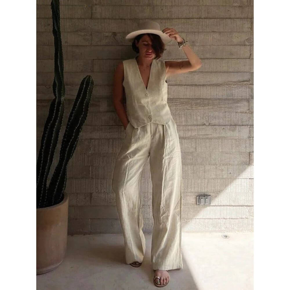Elegant Sleeveless Vest and Wide-Leg Trousers Set for Women