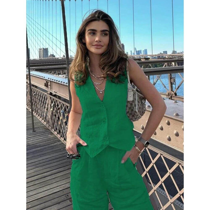 Elegant Sleeveless Vest and Wide-Leg Trousers Set for Women