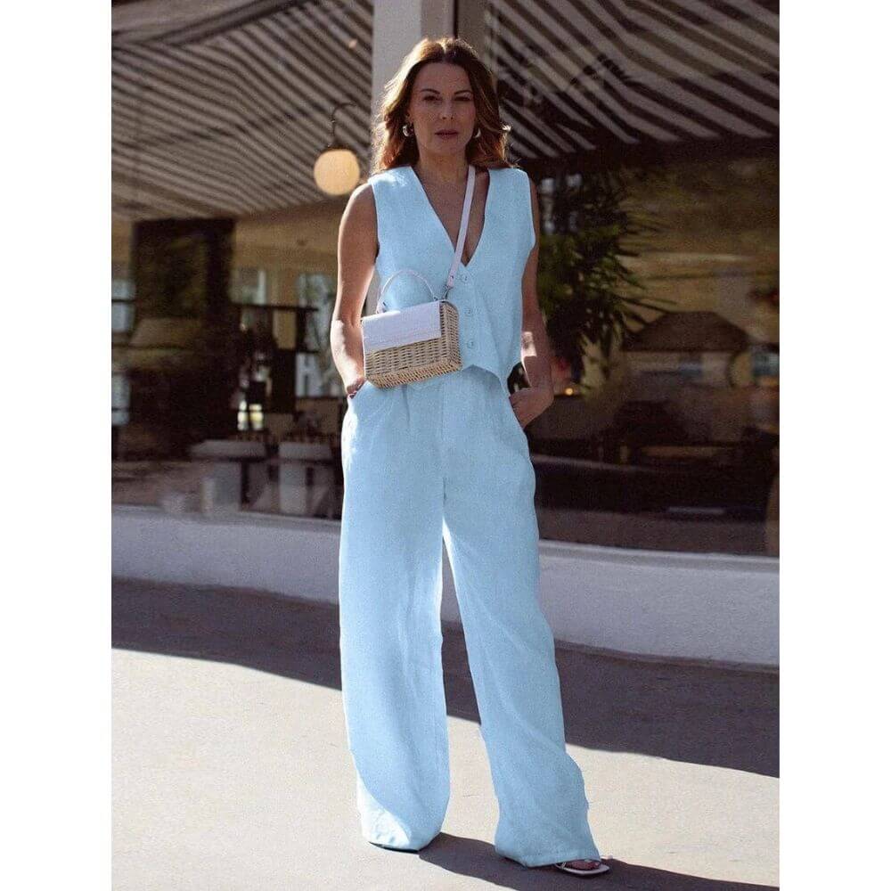 Elegant Sleeveless Vest and Wide-Leg Trousers Set for Women