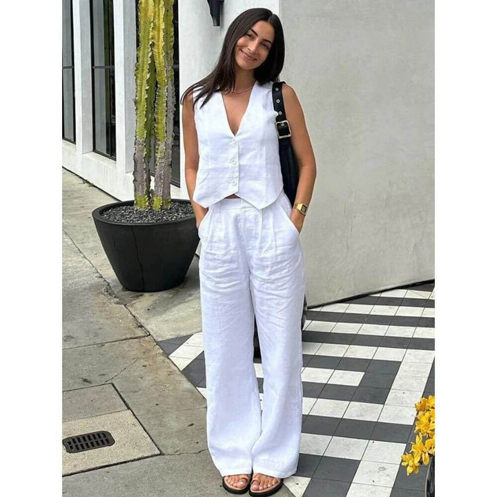 Elegant Sleeveless Vest and Wide-Leg Trousers Set for Women
