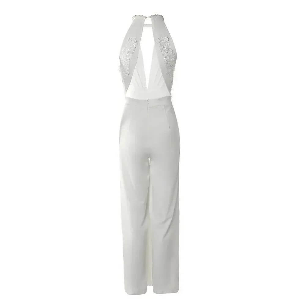 Elegant White Halter Neck Jumpsuit Gown for Women – Evening & Occasion Wear