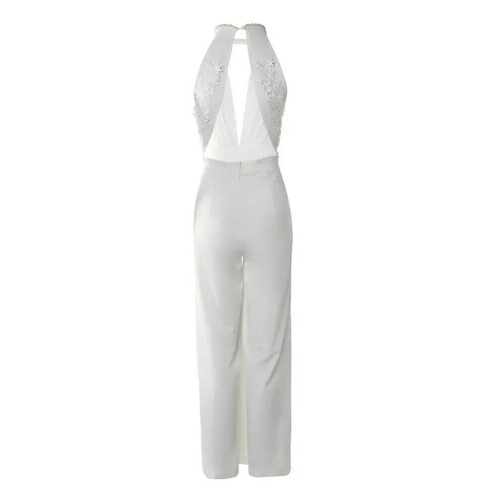 Elegant White Halter Neck Jumpsuit Gown for Women – Evening & Occasion Wear