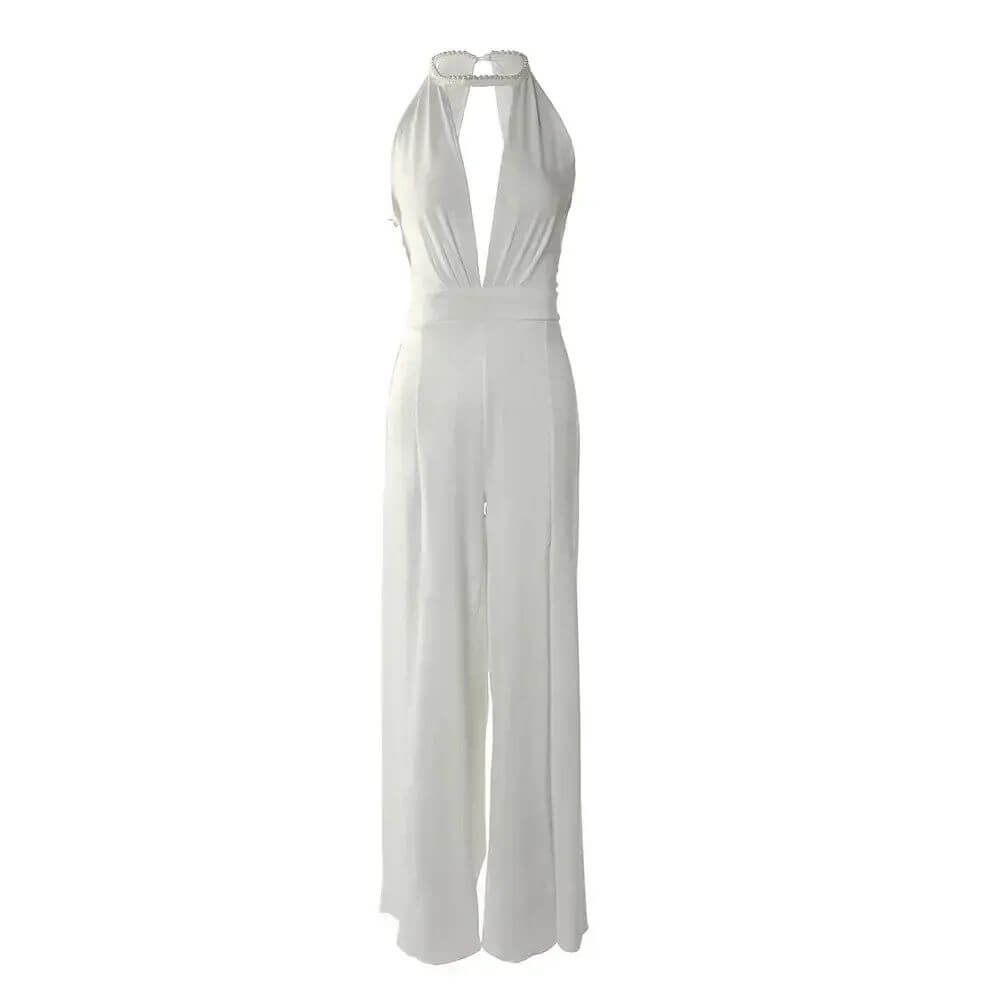 Elegant White Halter Neck Jumpsuit Gown for Women – Evening & Occasion Wear