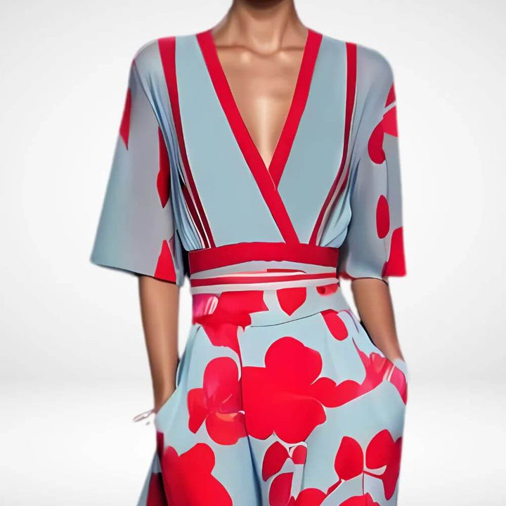 Floral Maxi Wrap Dress with Deep V-Neckline – Elegant Summer Style