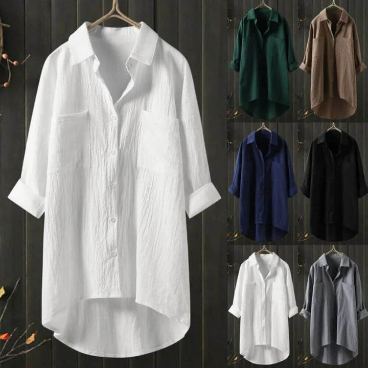 Oversized White Button-Down Shirt – Relaxed Fit Long Sleeve Women's Blouse