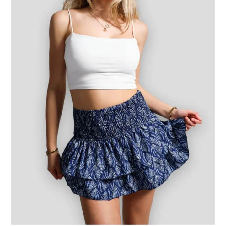 Boho Floral Smocked Mini Skirt – Casual Summer Style for Women
