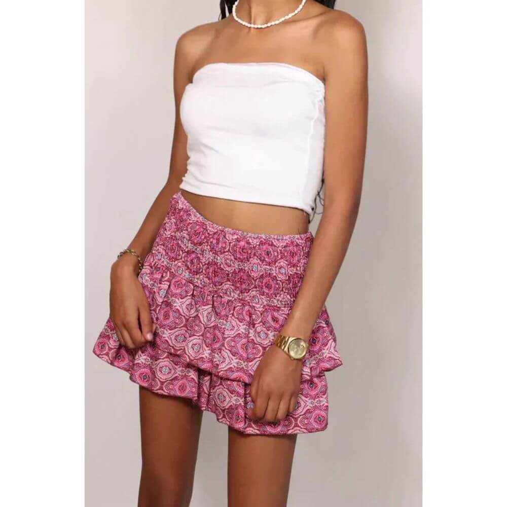 Boho Floral Smocked Mini Skirt – Casual Summer Style for Women