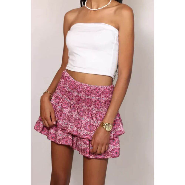 Boho Floral Smocked Mini Skirt – Casual Summer Style for Women