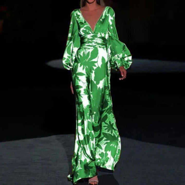 Elegant Floral Evening Dress with Balloon Sleeves – Women’s Occasionwear