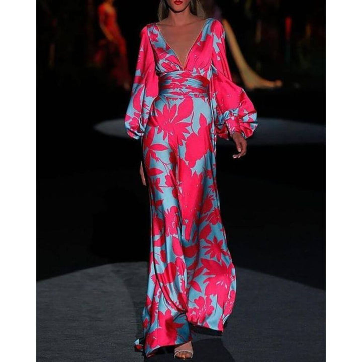 Elegant Floral Evening Dress with Balloon Sleeves – Women’s Occasionwear