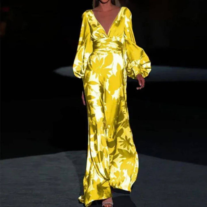 Elegant Floral Evening Dress with Balloon Sleeves – Women’s Occasionwear