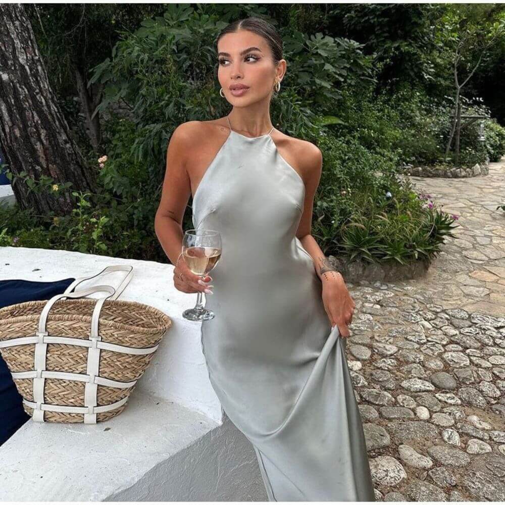Halter Neck Midi Slip Dress – Elegant Backless Summer Style for Women