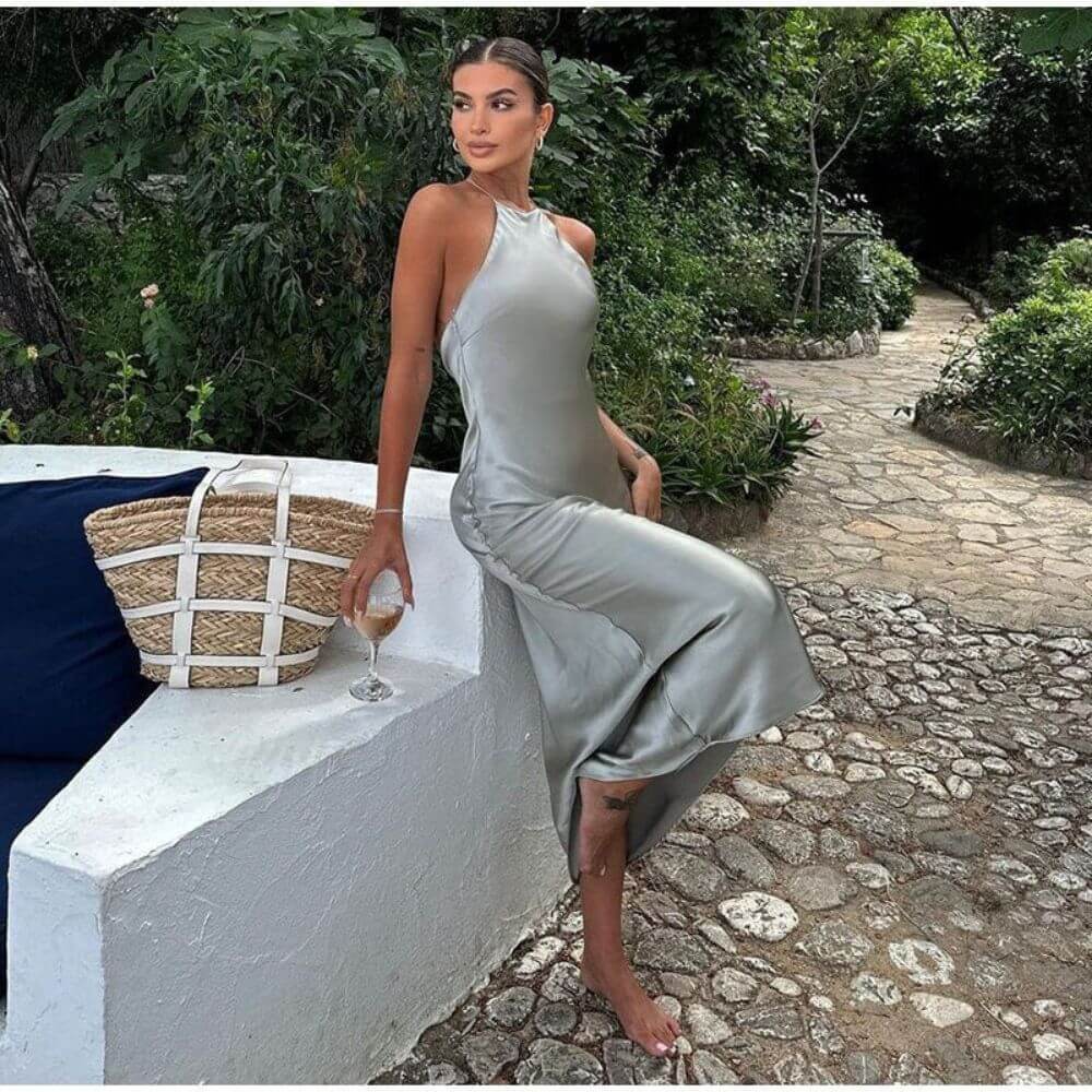 Halter Neck Midi Slip Dress – Elegant Backless Summer Style for Women
