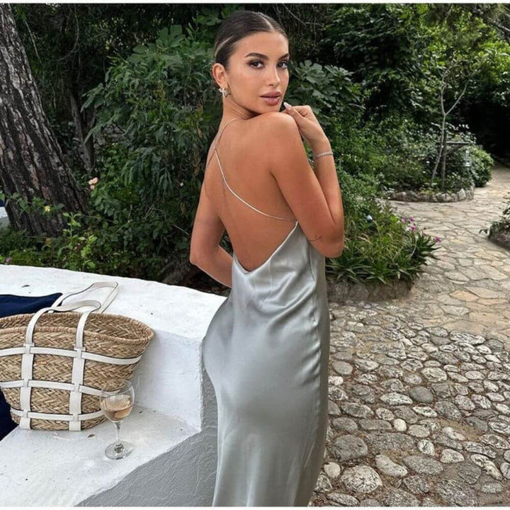 Halter Neck Midi Slip Dress – Elegant Backless Summer Style for Women