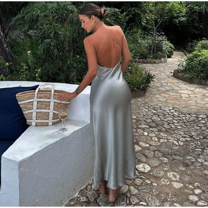 Halter Neck Midi Slip Dress – Elegant Backless Summer Style for Women