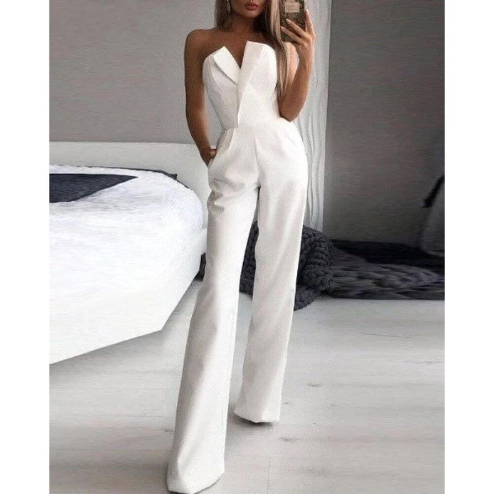 Elegant Asymmetric Halter Jumpsuit – Sleeveless Tailored Fit for Evenings