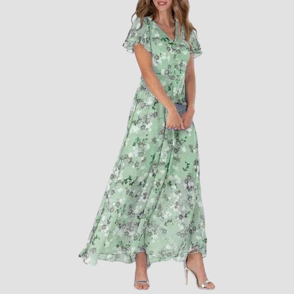 Floral chiffon maxi dress for weddings, holidays and garden parties