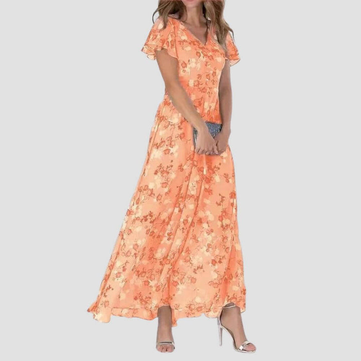Floral chiffon maxi dress for weddings, holidays and garden parties