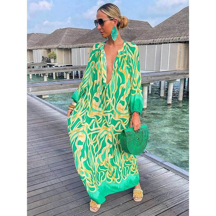 Boho Kaftan Maxi Dress – Loose Fit Holiday Beach Dress for Women